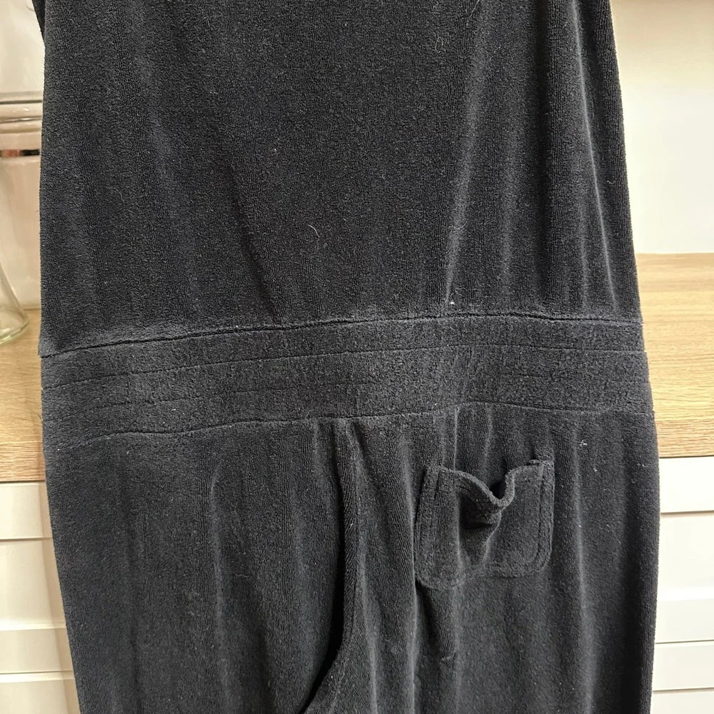 Juicy Couture Jumpsuit Womens S Black Terry Cloth Y2K Gold Buttons Wide Leg VTG - Picture 11 of 14